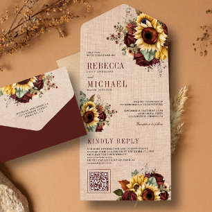 Girasóis Borgonha Floral Código QR Tecido de juta 