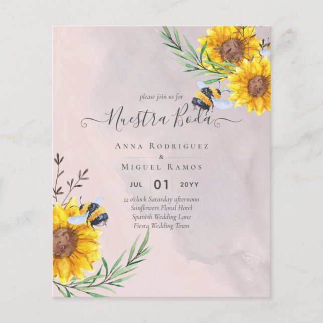 Girasoles de Invitación de Boda Econômica Bilingüe (Frente)
