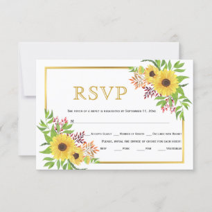 Girassóis amarelos, cartão RSVP de casamento de 