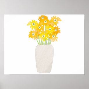 Girassóis Amarelos em vaso branco poster