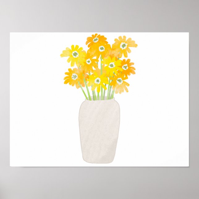 Girassóis Amarelos em vaso branco poster (Frente)