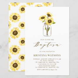 Girassóis Amarelos no Convite Batismo Mason Jar