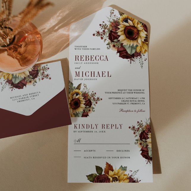 Girassóis Burgundy Floral Casamento (Criador carregado)