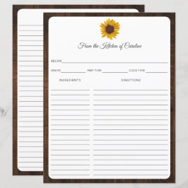 Girassóis Cartão de Receita de Madeira Rústica Ins