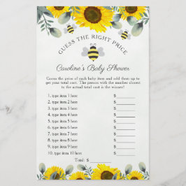 Girassóis e Abelhas - Chá de fraldas Adivinha Jogo