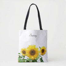 Girassóis em bolsa tote branca