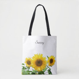 Girassóis em bolsa tote branca