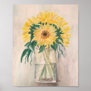 Girassóis em Poster de Canvas Vase Premium (8x10)