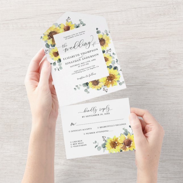 Girassóis Eucalyptus Rustic Floral Casamento RSVP (Aba destacável)
