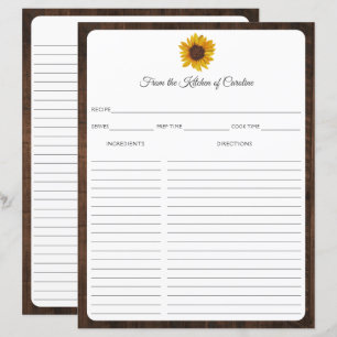 Girassóis Inserto de fichário de receitas em madei
