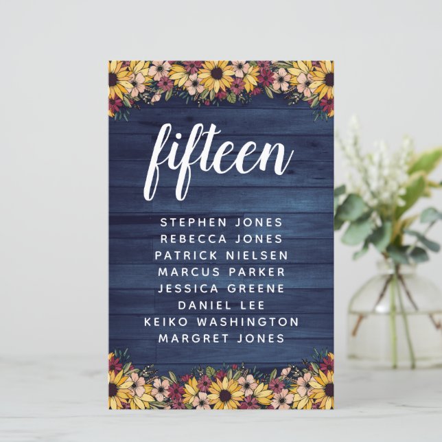 Girassóis Madeira Quadro Número de Convidado Nome  (Em pé/Frente)