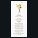 Girassóis no Cartão de Menu de Casamento Floral Ma<br><div class="desc">Cartão de menu elegante e branco com girassol amarelo em frascos de mason com sotaque de borboletas. Isso será perfeito para casamentos,  chás de fraldas,  chás de panela e eventos semelhantes.</div>