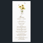 Girassóis no Cartão de Menu de Casamento Floral Ma<br><div class="desc">Cartão de menu elegante e branco com girassol amarelo em frascos de mason com sotaque de borboletas. Isso será perfeito para casamentos,  chás de fraldas,  chás de panela e eventos semelhantes.</div>