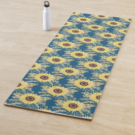 Girassóis num tapete azul de Yoga Mat