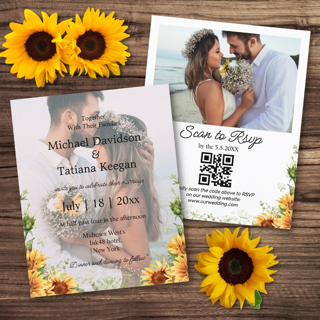 girassóis qr código 2 fotos convite para casamento (Criador carregado)