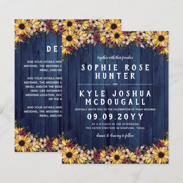 Girassóis Russos Madeira Azul 2 Em 1 Casamento Orç (Frente/Verso)