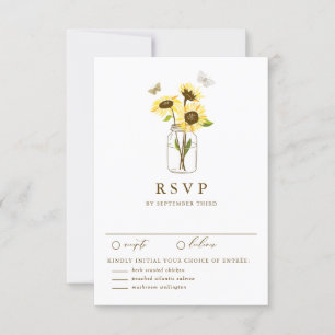 Girassóis russos num cartão RSVP de Casamento Maso