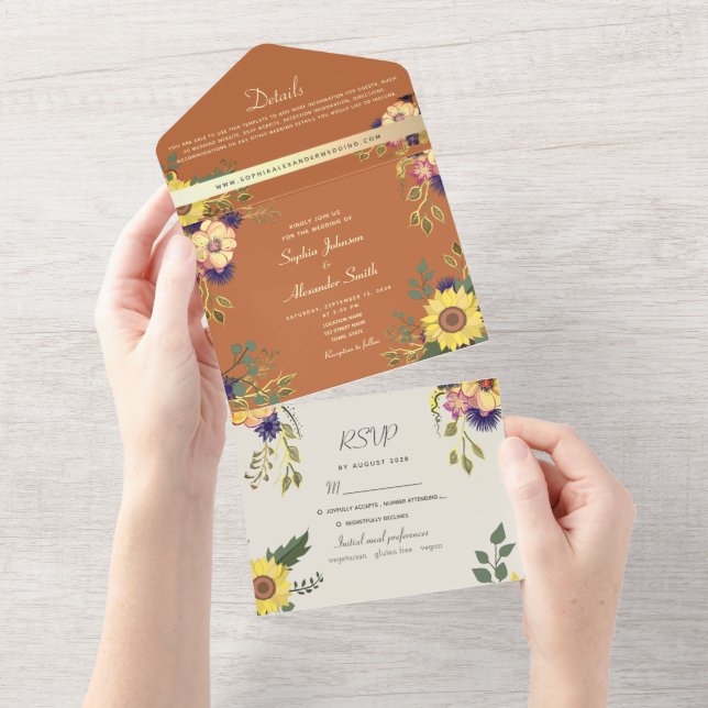 Girassóis Rústicos Casamento Floral Elegante (Aba destacável)
