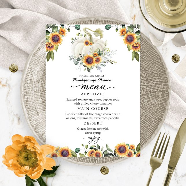 Girassóis White Pumpkin Menu Janto de Ação de Graç (Criador carregado)