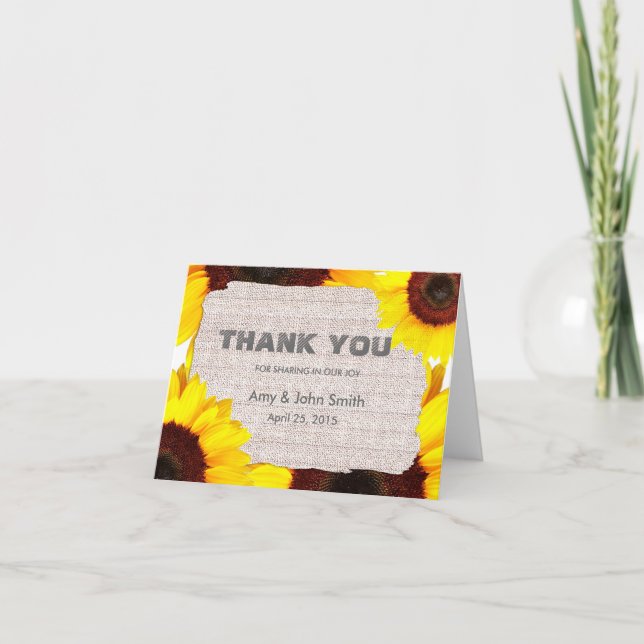 Girassol agradecimento personalizado de casamento (Frente)
