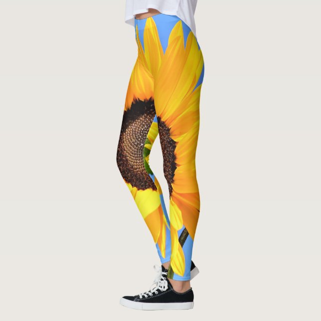 Girassol Amarelo contra Sol em Leggings do Céu Azu (Esquerda)