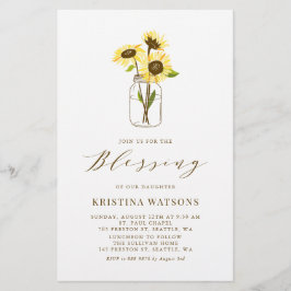 Girassol Amarelo em Mason Jar Baby Blessing Invite