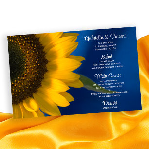 Girassol amarelo no menu azul do casamento