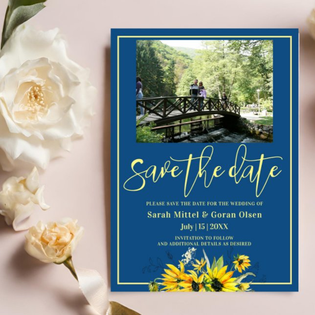 Girassol Azul Clássico Salvar a data Convite (Criador carregado)