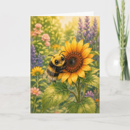Girassol Beija-Flor Aquarela Cartão de Saudação em