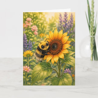 Girassol Beija-Flor Aquarela Cartão de Saudação em