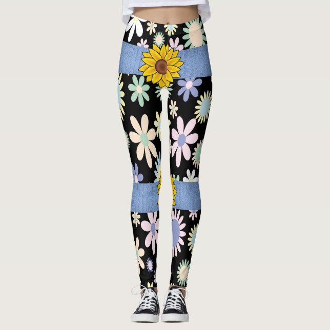 girassol flores variadas leggings longos adolescen (Frente)
