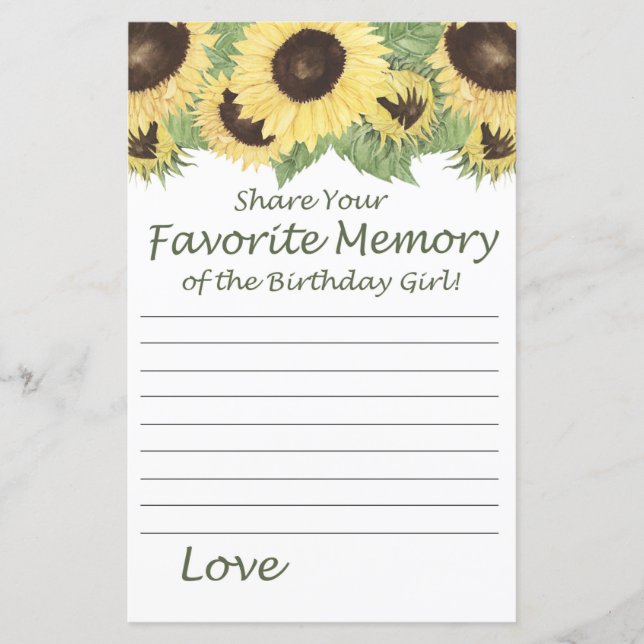 girassol: Memória favorita da garota de aniversári (Frente)