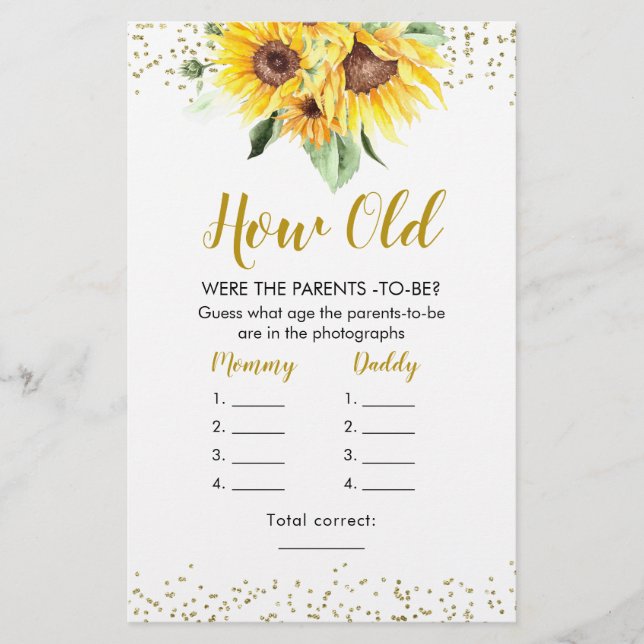 Girassol No Caminho Chá de fraldas Quão Velhos Pai (Frente)