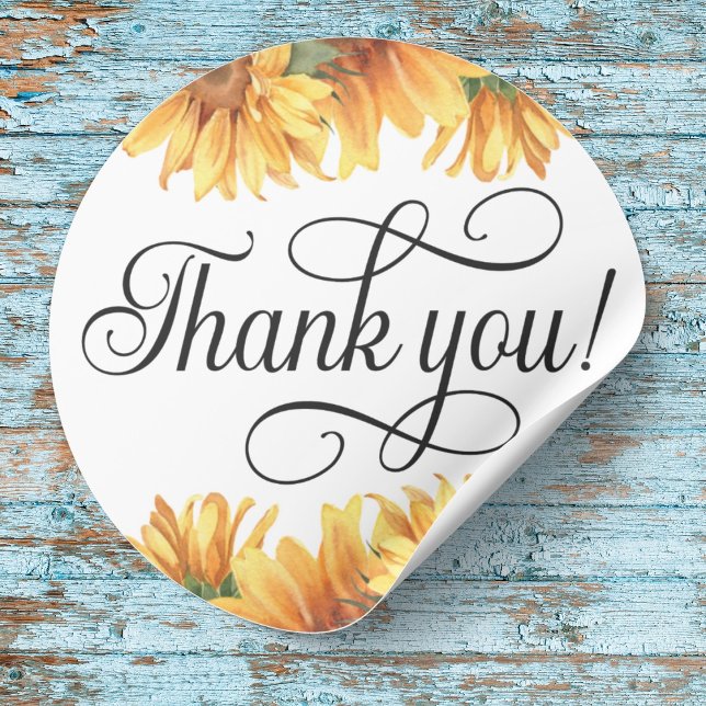 Girassol Obrigada! Adesivo (Sunflower Thank you sticker
Swirly Thank you! script)