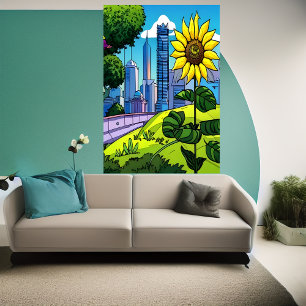 Girassol, parque e cidade   AI Art Poster