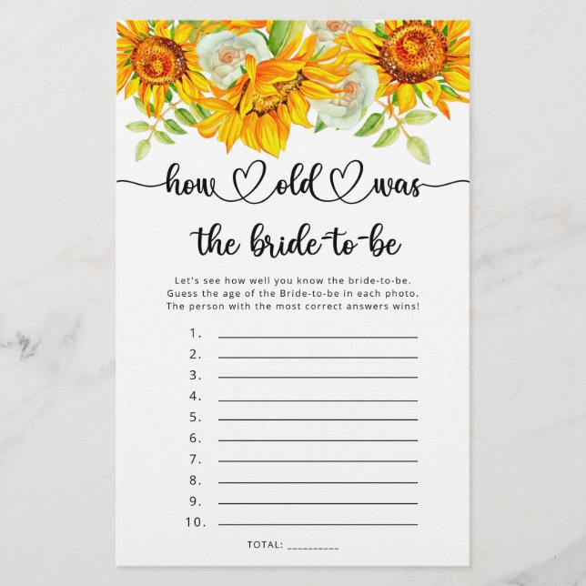 Girassol, que idade tinha o jogo da noiva (Frente)