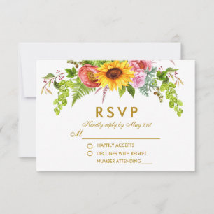 Girassol RSVP Wedding Dourado floral da aguarela