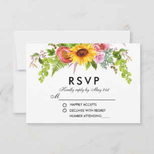 Girassol RSVP Wedding floral da aguarela