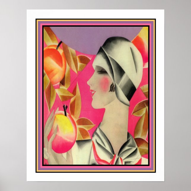 "Girl & Fruta Tree" Art Deco Impressão (Frente)
