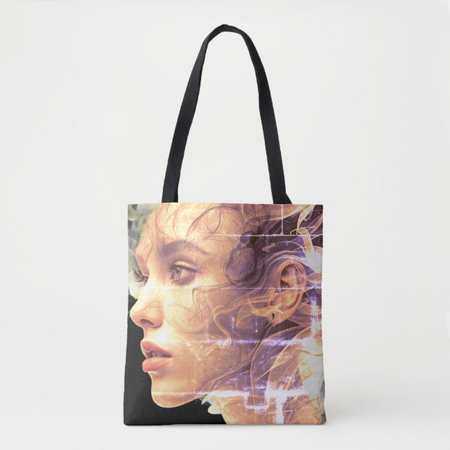 Girl In the Smokey Swirls - Cute Reusable Tote Bag (Frente)