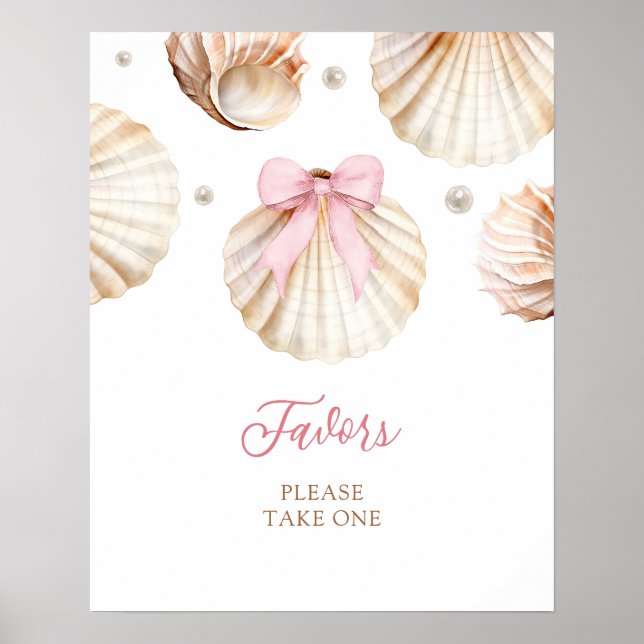 Girl Pink Bow Shell Baby Shower Favors Poster (Frente)