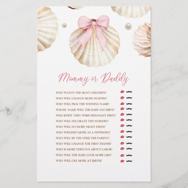 Girl Pink Bow Shell Baby Shower Mommy or Daddy (Frente)