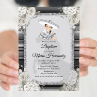 Girl Silver White Mexicano Baptism Convite