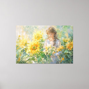 *~* Girl Sun Flowers TV2 Stretered Canvas Print