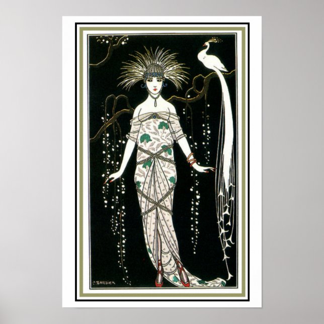 "Girl With Peacock" Art Deco Poster 13 x 19 (Frente)