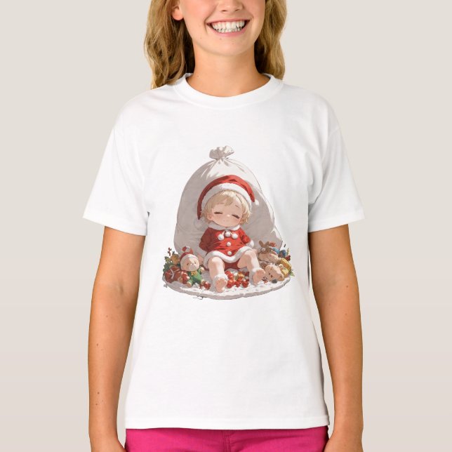 Girls Christmas T-Shirt | Cute Santa Kids Tee (Frente)