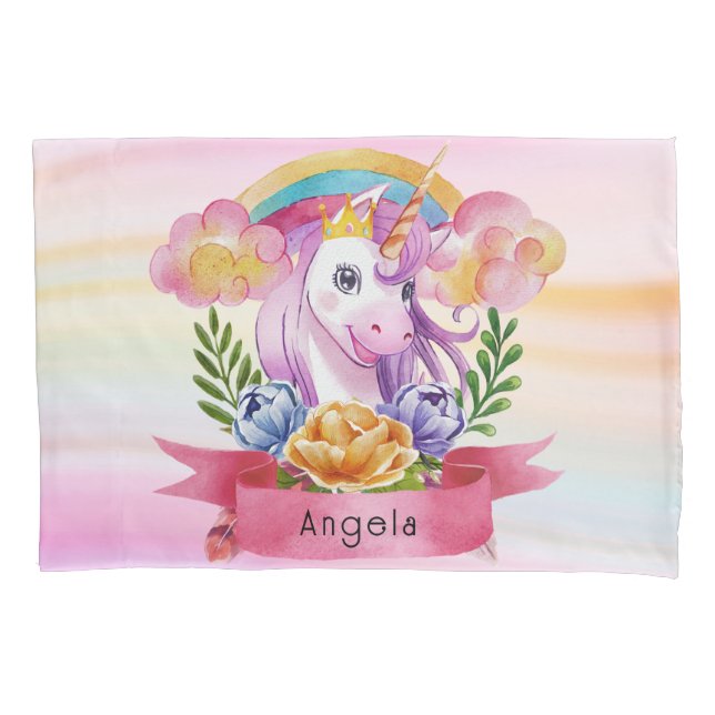 Girls Cute Purple Unicorn Rainbow Nome Personaliza (Frente)