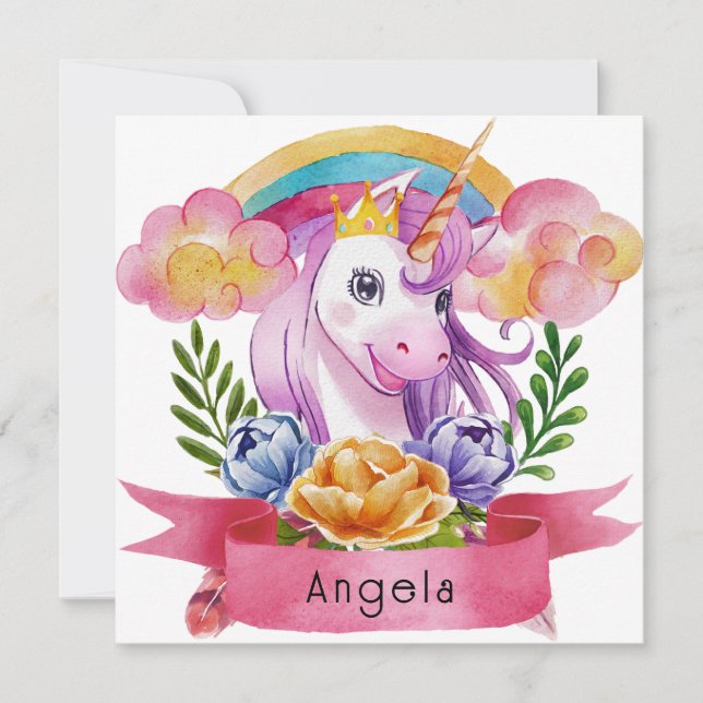 Girls Cute Purple Unicorn Rainbow Nome Personaliza (Frente)