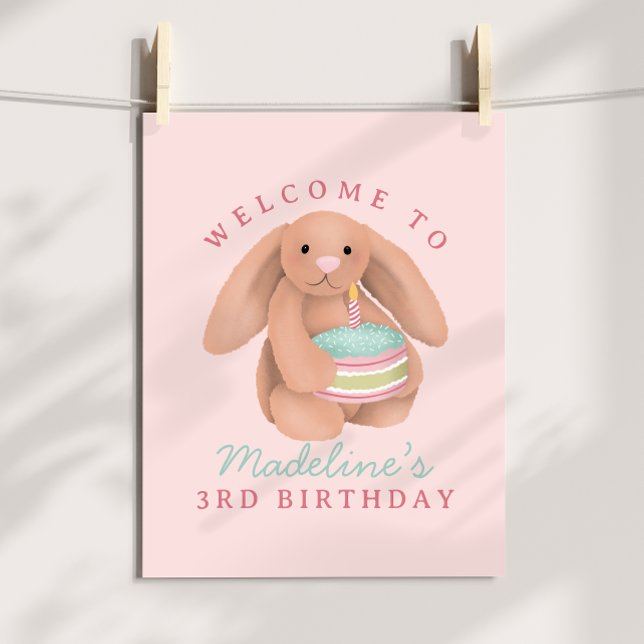 Girls Cute Woodland Bunny Birthday Welcome Poster (Criador carregado)