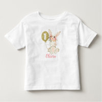 Girls Floral Bunny Primeiro Aniversário T-Shirt